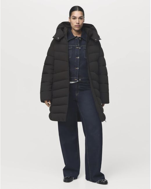 Mango Blue Double Zip Hooded Puffer Coat