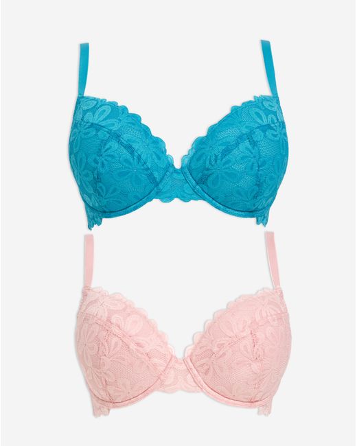 Pretty Secrets Blue 2 Pack Daisy Lace Plunge Bras