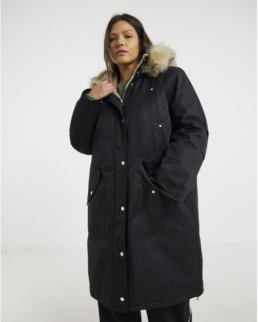 Simply Be Black Hooded Fur Trimmed Parka