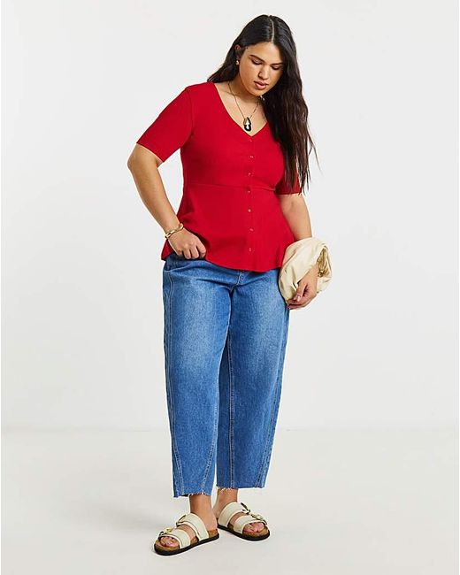 Simply Be Red Button Through Peplum Top