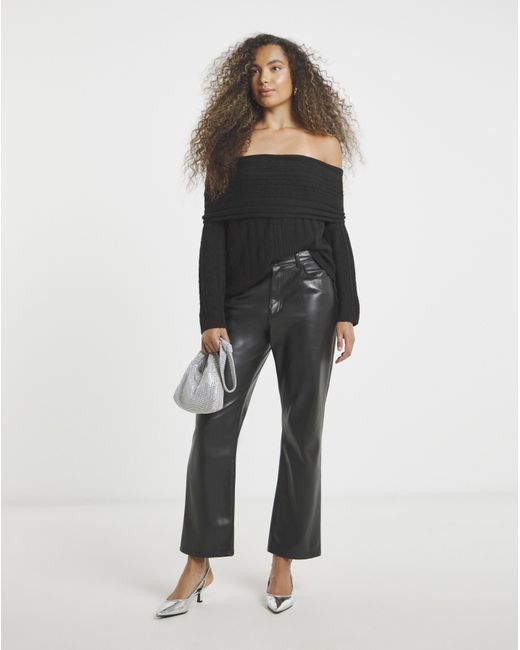 Simply Be Black Chunky Bardot Ribbed Jumper