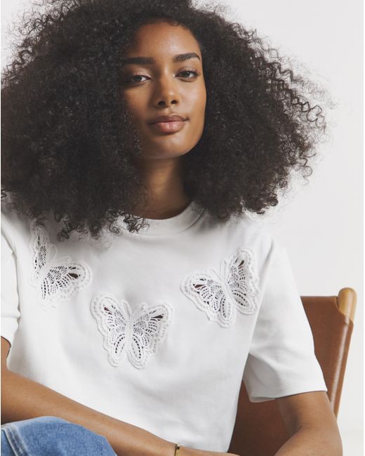 Simply Be White Crochet Butterfly T-Shirt