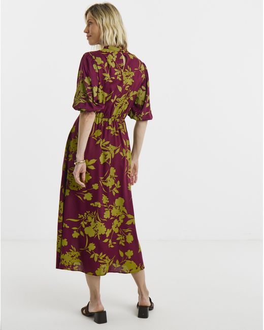 JD Williams Red Puff Sleeve Tea Dress