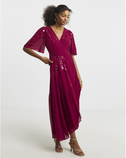 Hope & Ivy Red Petal Maxi Dress