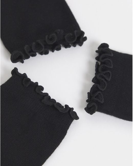 Pretty Secrets Black Basic Lettuce Hem Socks