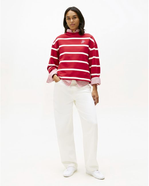 Tommy Hilfiger Red Logo Embroidery Terry Crew Neck Sweatshirt
