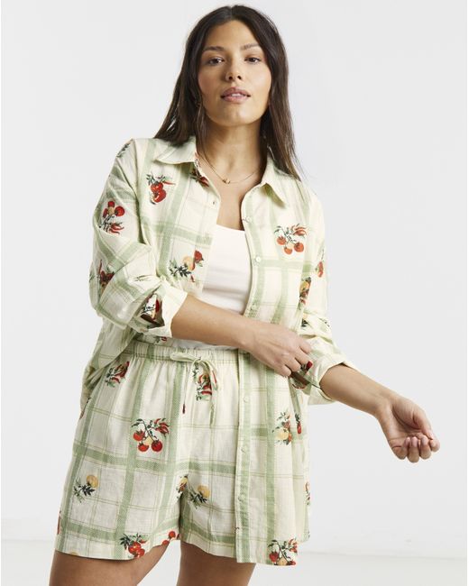 Simply Be Natural Fruit Print Check Short