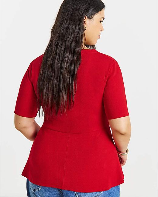 Simply Be Red Button Through Peplum Top