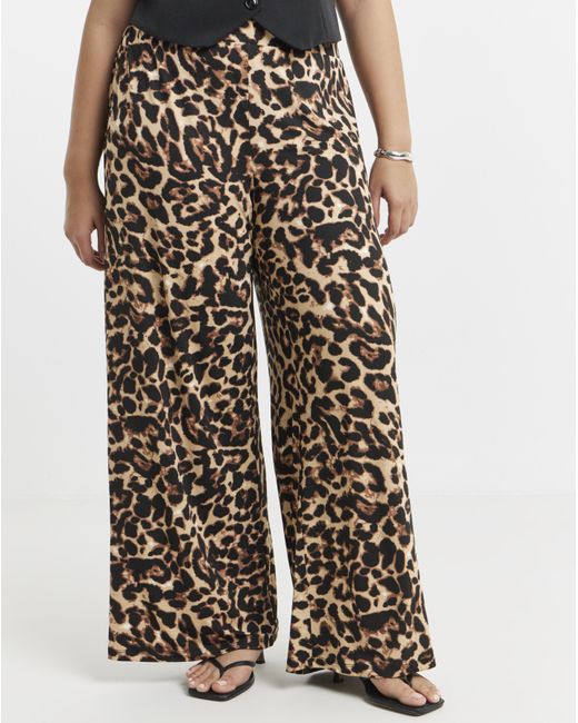 Vila Multicolor Leoa Leopard Print Wide Trouser
