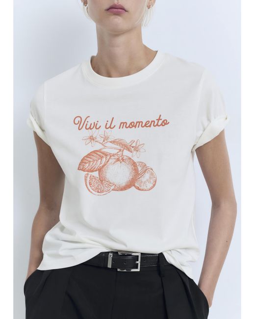 Mango White Graphic T-Shirt