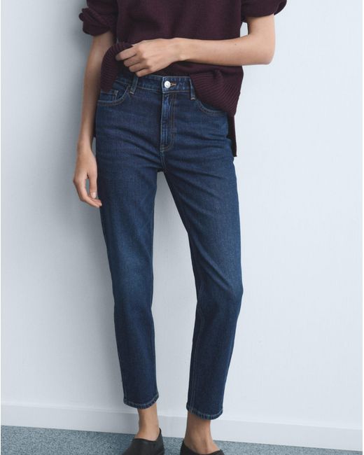 Mango Blue Comfort High-Rise Crop Mom Jean