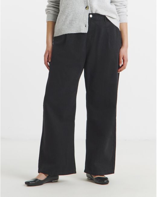 Simply Be Blue Pleat Detail Wide Jeans