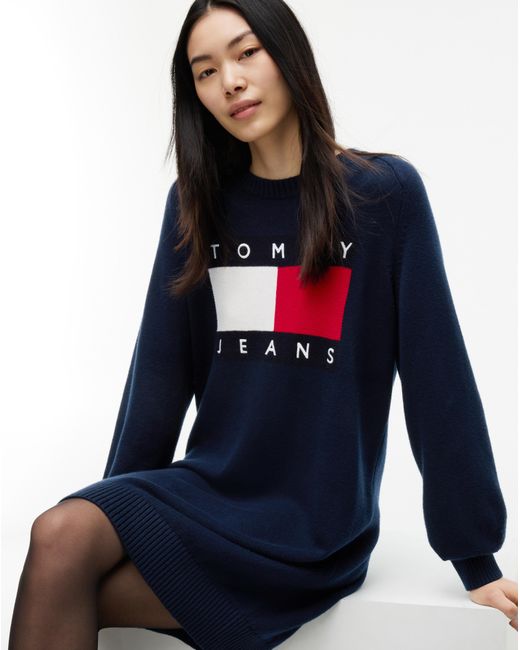 Tommy Hilfiger Blue Sweater Flag Dress