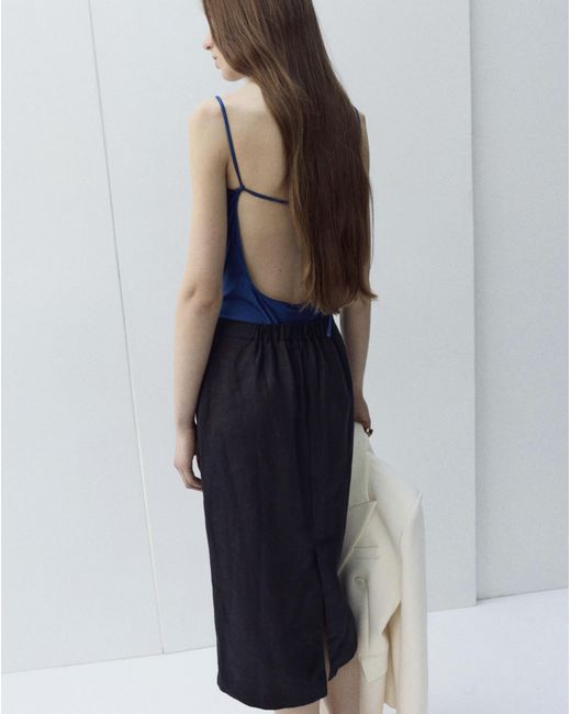 Mango Blue Linen Midi Skirt