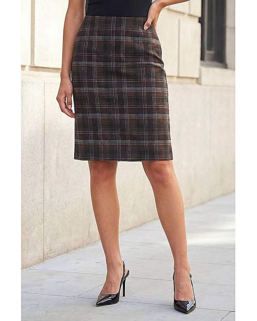Roman Brown Roman Brushed Check Pencil Skirt