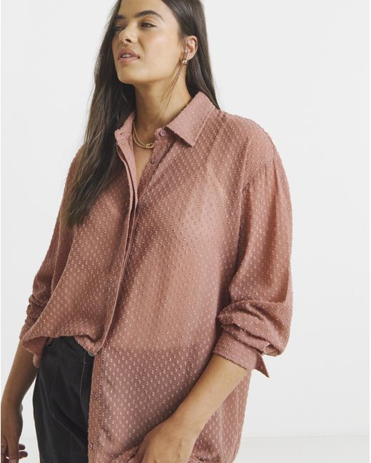 Simply Be Brown Textured Dobby Shirt With Bow Detail