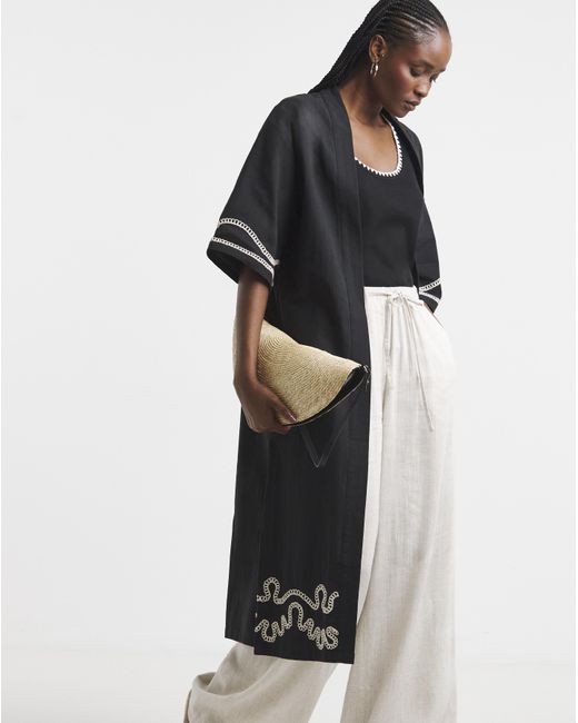 Simply Be Black Embroidered Kimono