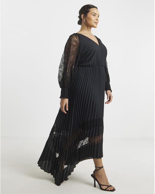 Joanna Hope Black Pleated Lace Dress