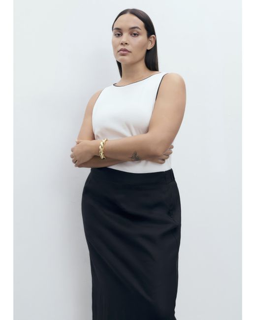 Mango White Midi Satin Skirt