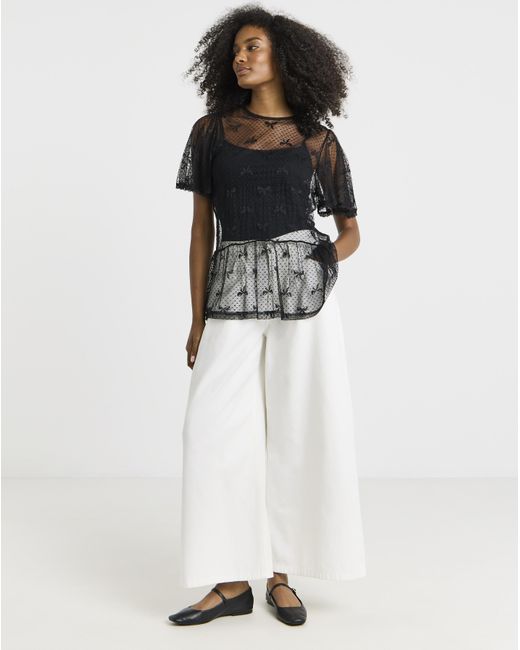 Simply Be Black Bow Print Lace Top