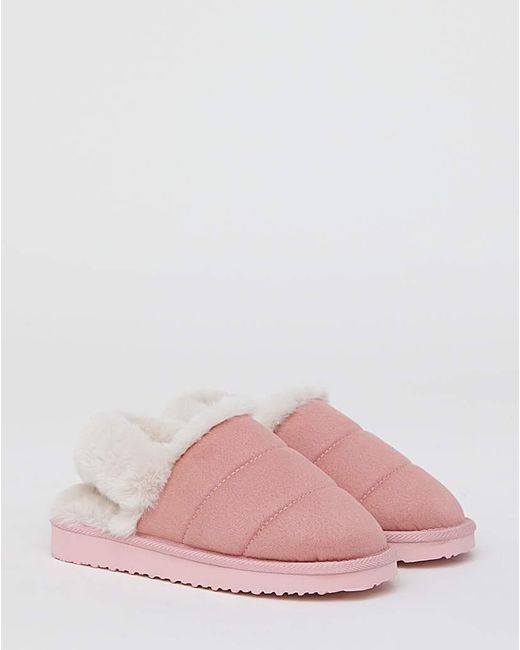 Simply Be Pink Slingback Fluffy Slipper Wide