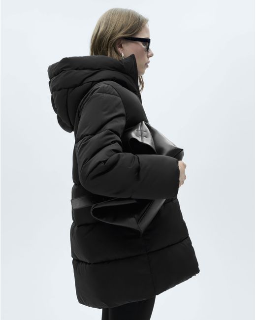 Mango Blue Quilted Anorak Puffer With Hood