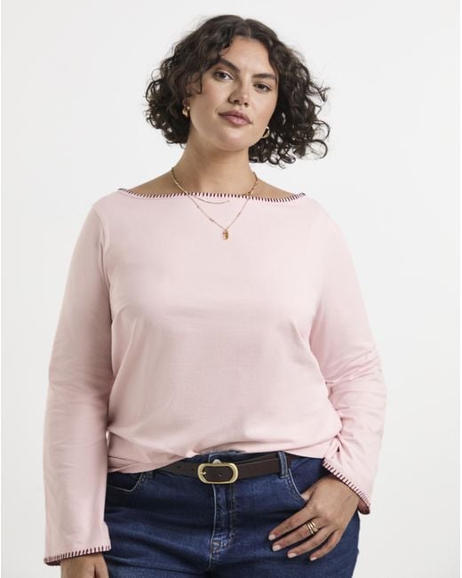 Simply Be Pink Long Sleeve Whipstitch Edge Top