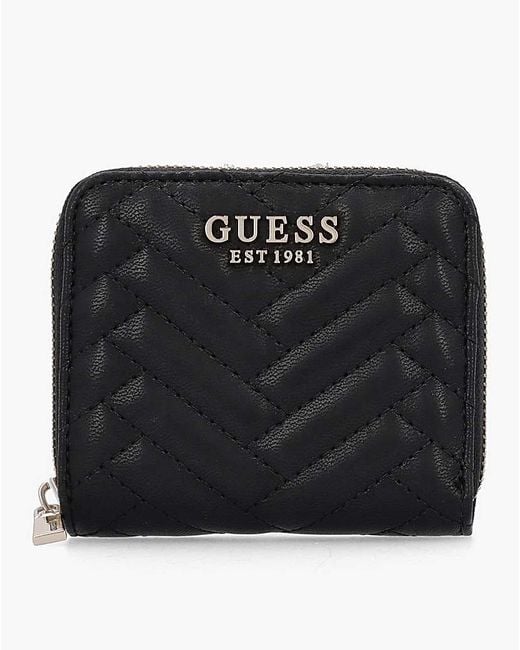Guess Black Anning Quilted Zip Around Wallet