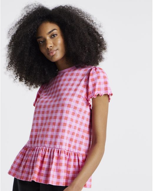 Simply Be Pink Ruffle Sleeve Peplum Tee