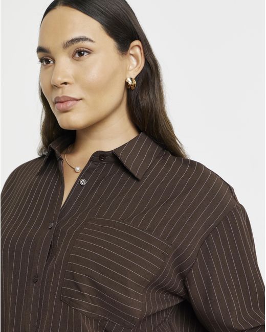 Simply Be Brown Chocolate Oversized Pinstripe Shirt