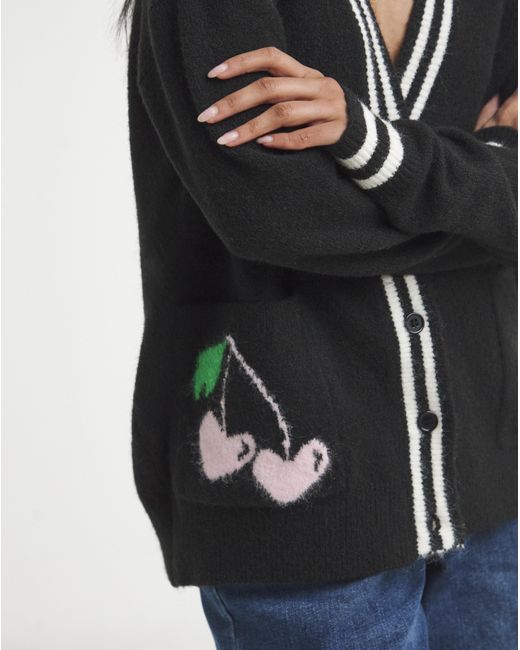 Simply Be Black Contrast Trim Cherry Cardigan