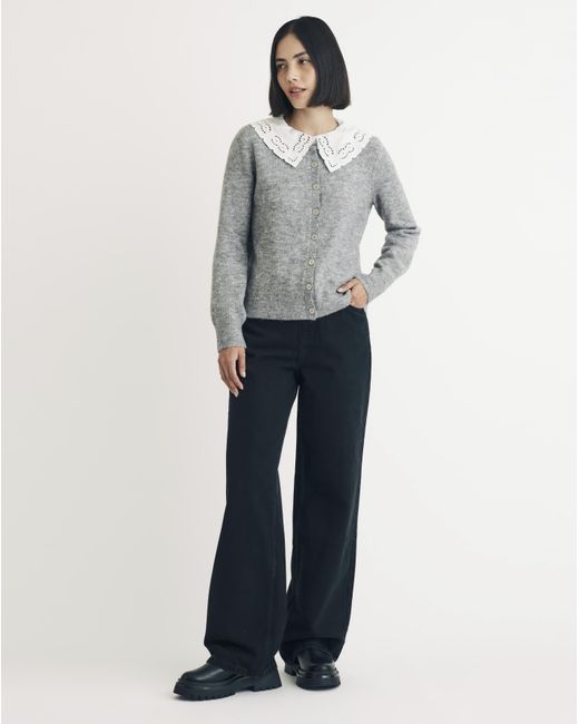 Nobody's Child Gray Broderie Collar Cardigan
