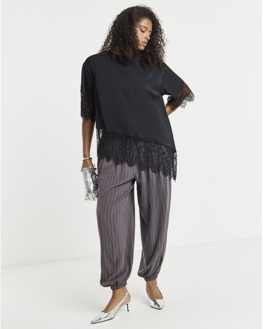 Simply Be Blue Lace Trim Boxy Top