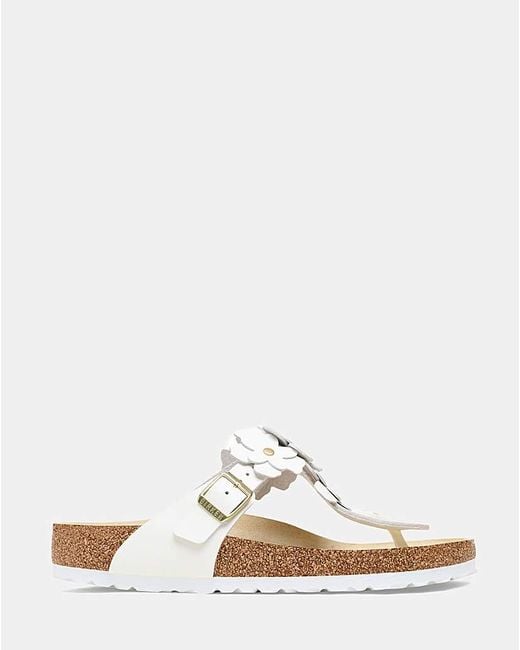Birkenstock White Gizeh Leather Flower Sandals