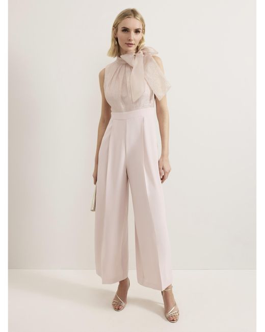 Phase Eight Pink Tie Neck Jumpsuit