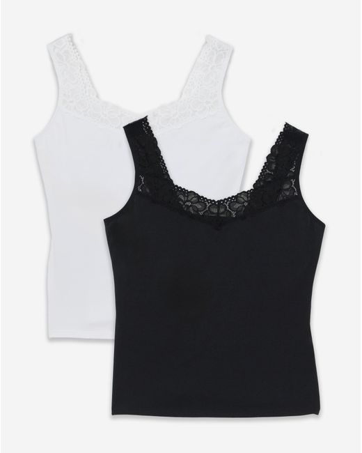 Pretty Secrets Black 2 Pack Lace Trim Vests