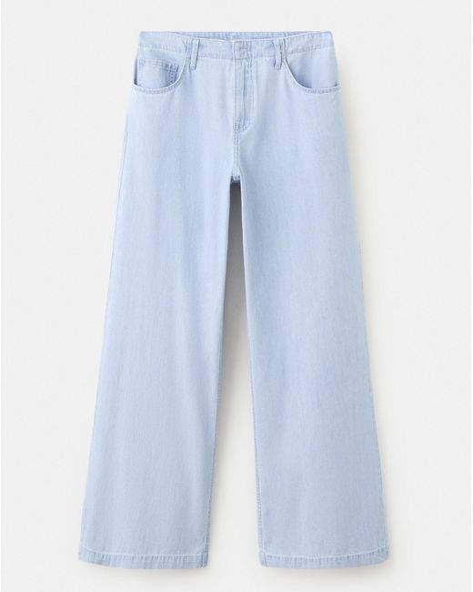 Mango Blue Wide Leg Mid-Rise Jeans