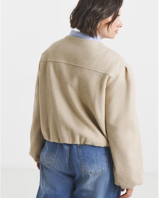 Simply Be Natural Neutral Bubble Hem Round Collar Jacket