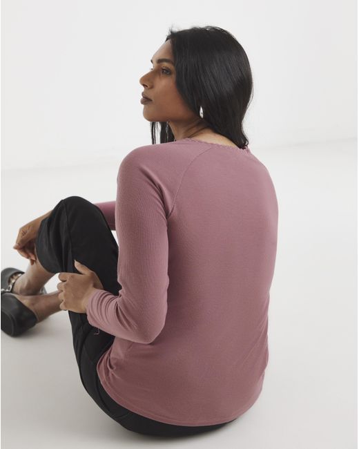 Simply Be Pink Lace Trim & Rib Top