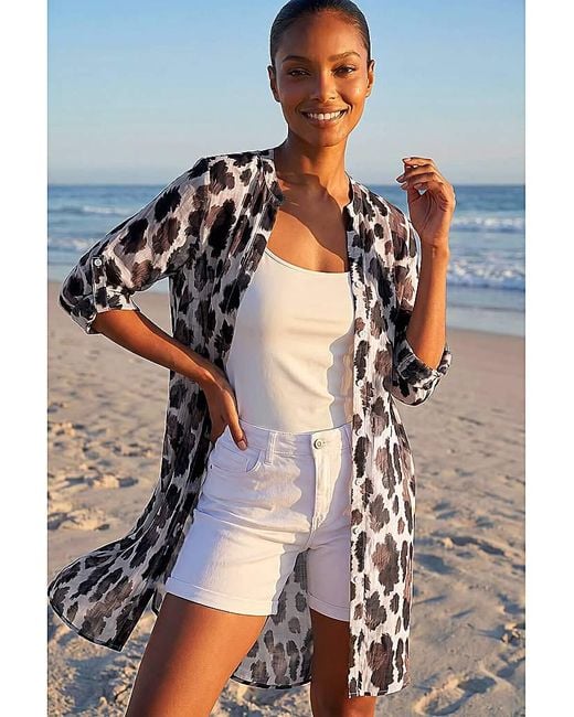 Roman Brown Roman Animal Print Longline Blouse