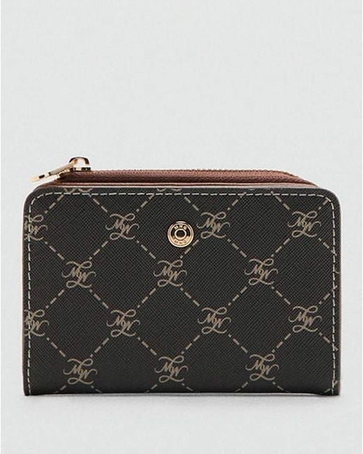 Mango Black Medium Wallet With Logo Print