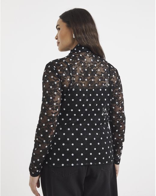 Simply Be Black Spot Print Lace Top