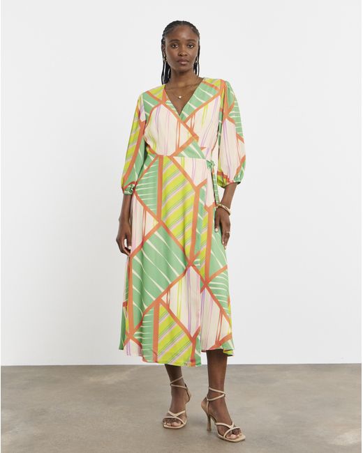 Joanna Hope Green Printed Wrap Midi Dress