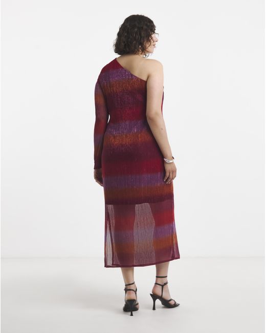 Simply Be Red Pleated Mesh One Shoulder Column Dress