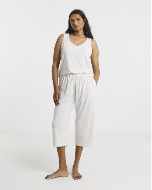 Pretty Secrets White Pretty Lounge Fold Top Culotte Set
