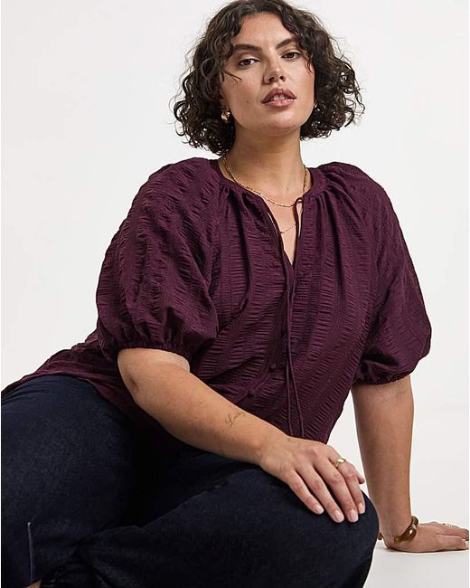 Simply Be Purple Textured Puff Sleeve Top