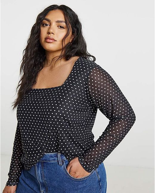 Simply Be Blue Square Neck Mesh Top