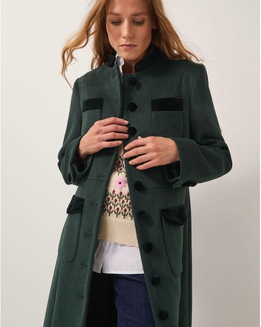 Monsoon Green Viv Velvet Trim Military Coat
