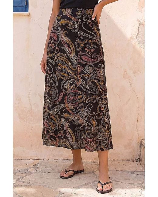 Roman Brown Roman Modern Paisley Midi Stretch Skirt