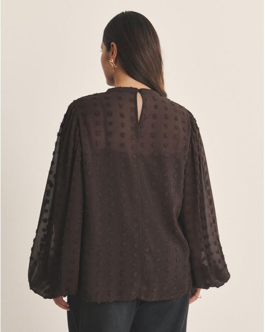 Simply Be Black Dobby Exaggerated Sleeve Blouse